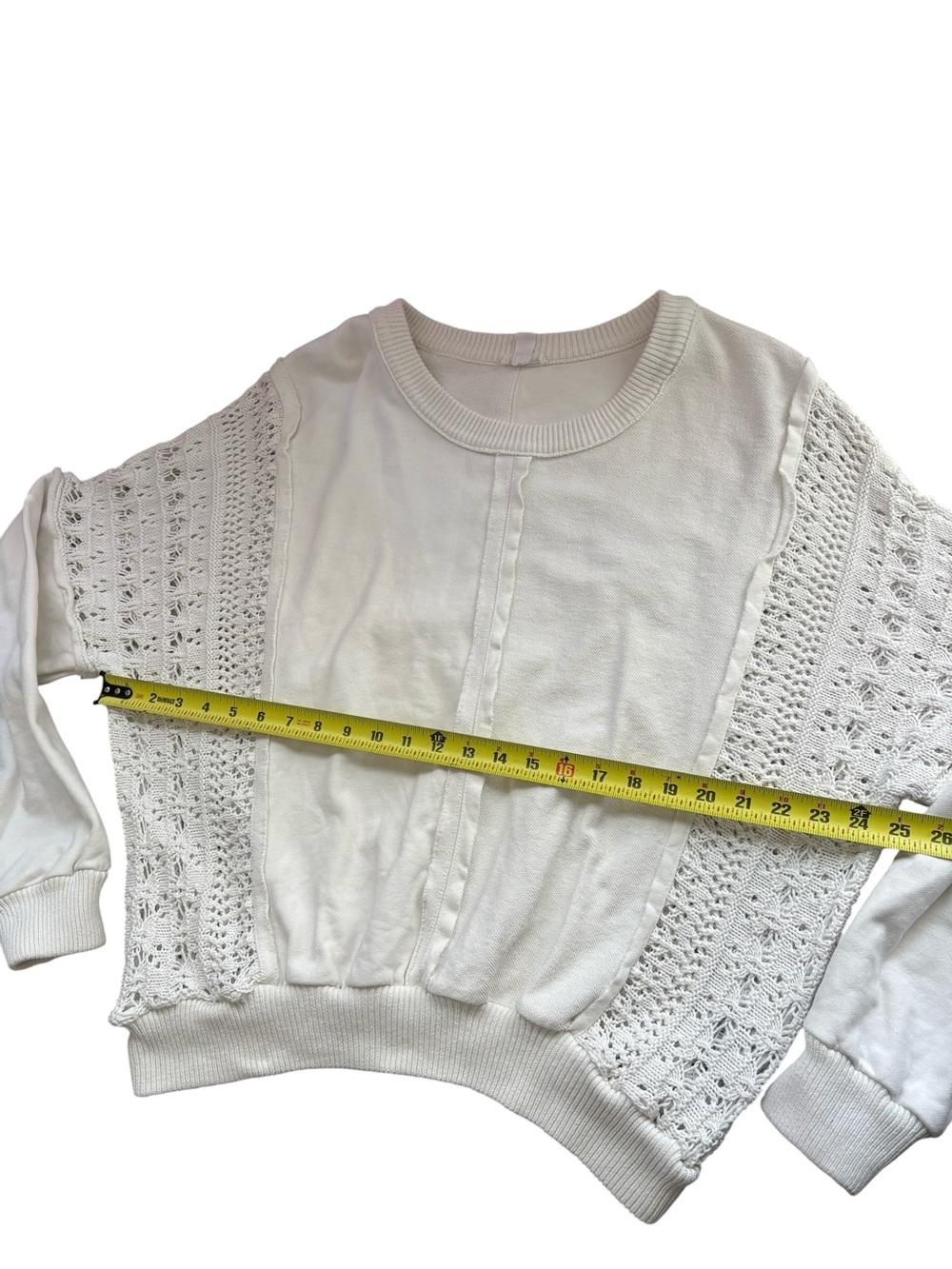Tribal Jeans Cream Mixed Media Crochet Knit Detail Pullover Sweater Size XL - Picture 12 of 13